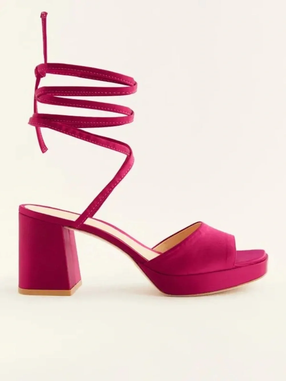 Reformation Pink Lace-Up Block Heel Sandals